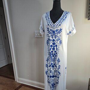 Maxi Blue and White Beach Cover Up